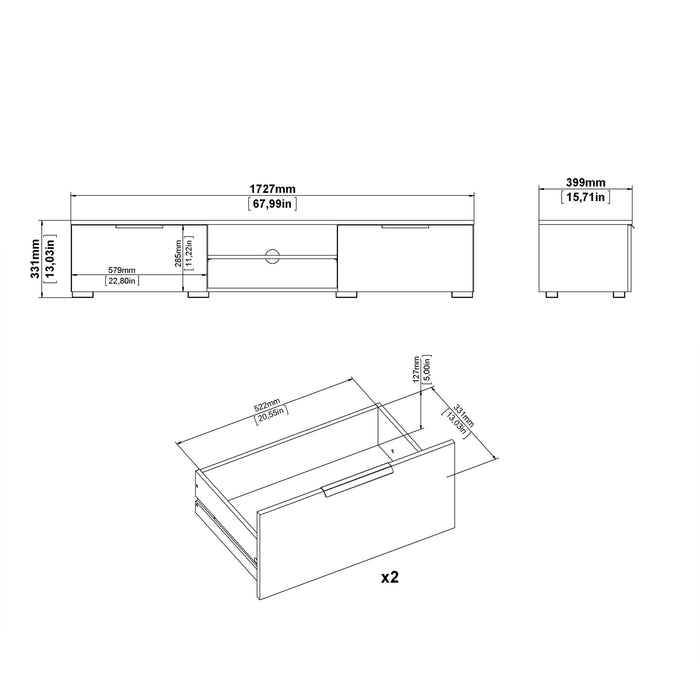 Match TV Unit 2 Drawers 2 Shelf in Rovere Gessato Dark Oak