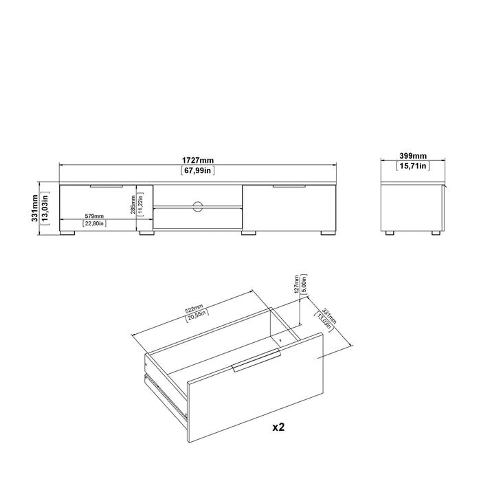 Match TV Unit 2 Drawers 2 Shelf in White High Gloss