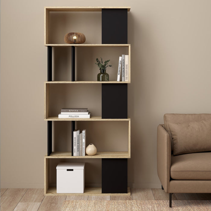 Maze Open Bookcase 4 Shelves in Oak and Black