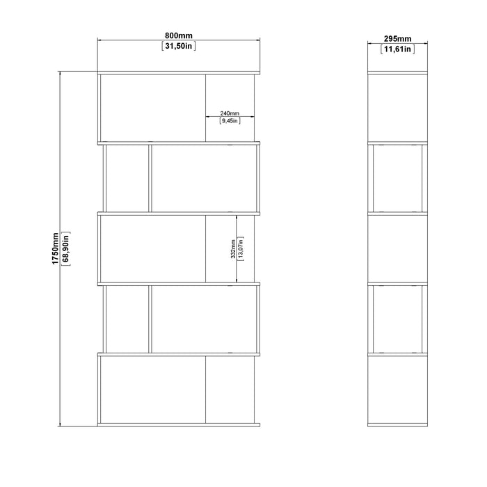 Maze Open Bookcase 4 Shelves in Jackson Hickory Oak and White