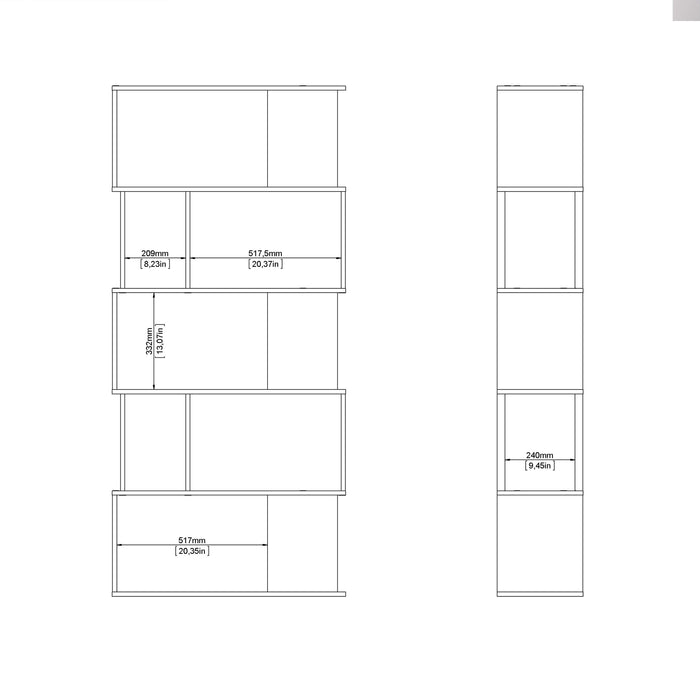 Maze Open Bookcase 4 Shelves in Jackson Hickory Oak and White