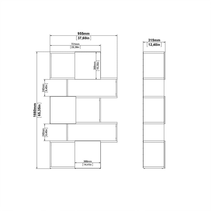 Maze Asymmetrical Bookcase with 3 Doors in Jackson Hickory and Black