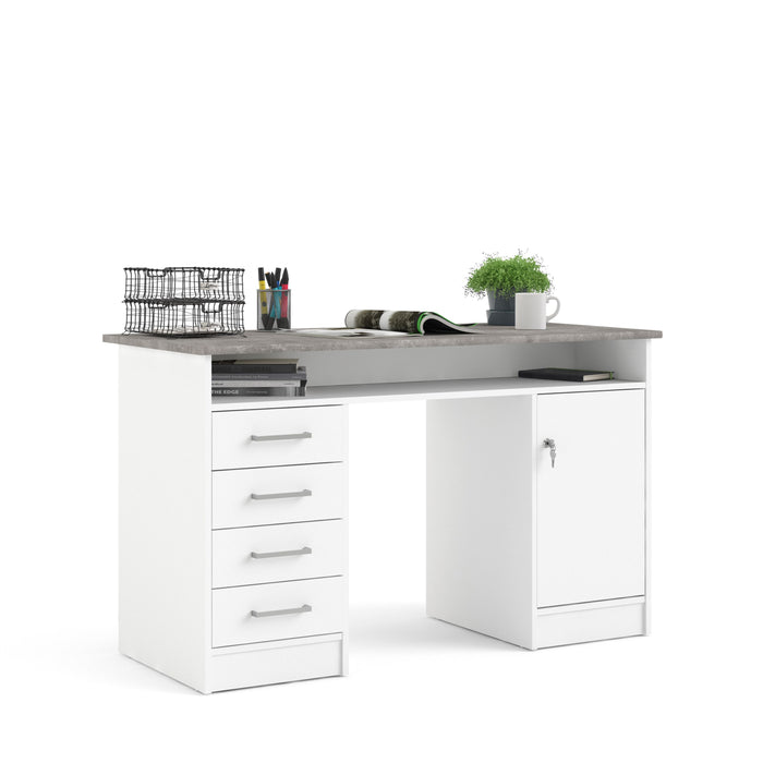 Function Plus Desk 4 Drawer 1 Door in White and Grey