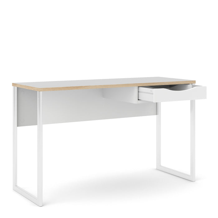 Function Plus Desk 1 Drawer Wide in White with Oak Trim