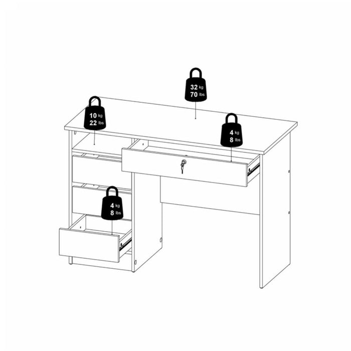 Function Plus 4 Drawer Desk Handleless Drawer in White