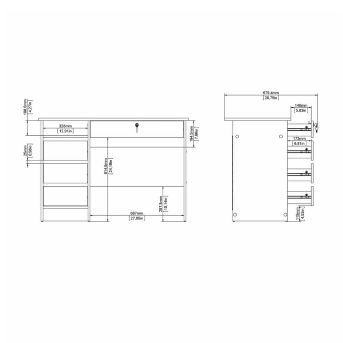 Function Plus 4 Drawer Desk Handleless Drawer in White