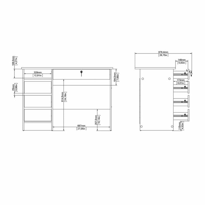 Function Plus 4 Drawer Desk Handleless Drawer in Black