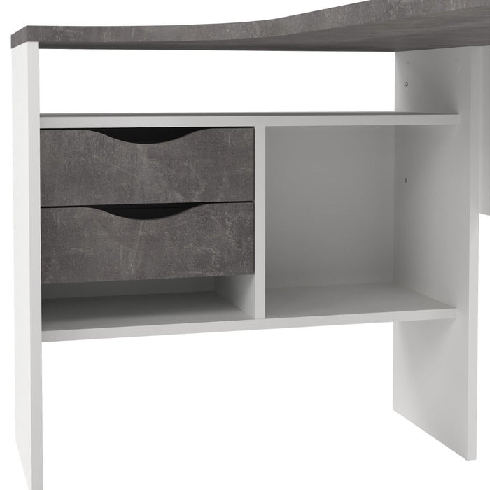 Function Plus Corner Desk 2 Drawers in White and Grey