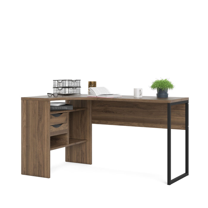 Function Plus Corner Desk 2 Drawers in Walnut