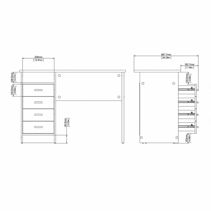 Function Plus 4 Drawer Desk in White