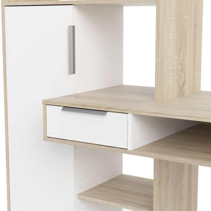 Function Plus Desk Multi Functional Desk with Drawer and 1 Door in White and Oak