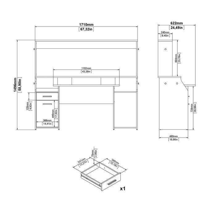 Function Plus Gaming Desk with 1 Door 1 Drawer