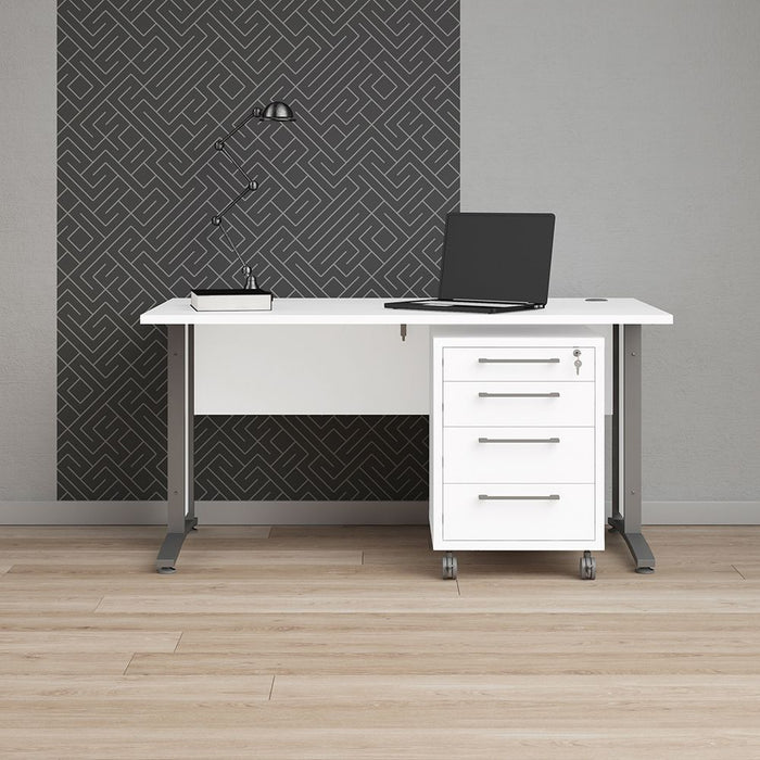 Prima Desk 150cm in White with Silver Grey Steel Legs