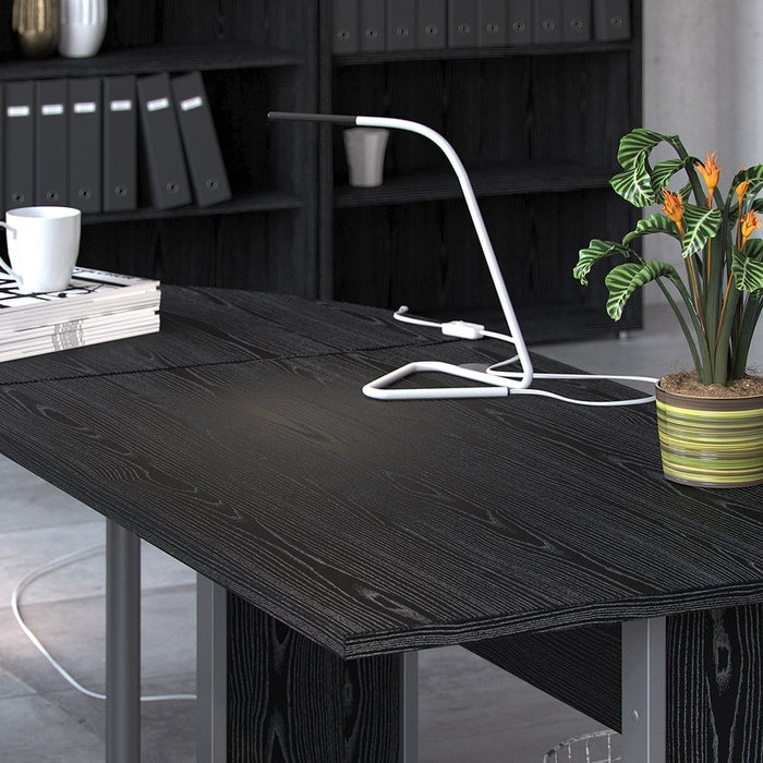 Prima Desk 150cm in Black Woodgrain with Silver Grey Steel Legs