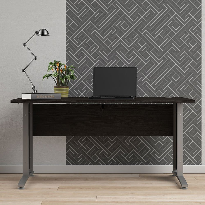 Prima Desk 150cm in Black Woodgrain with Silver Grey Steel Legs