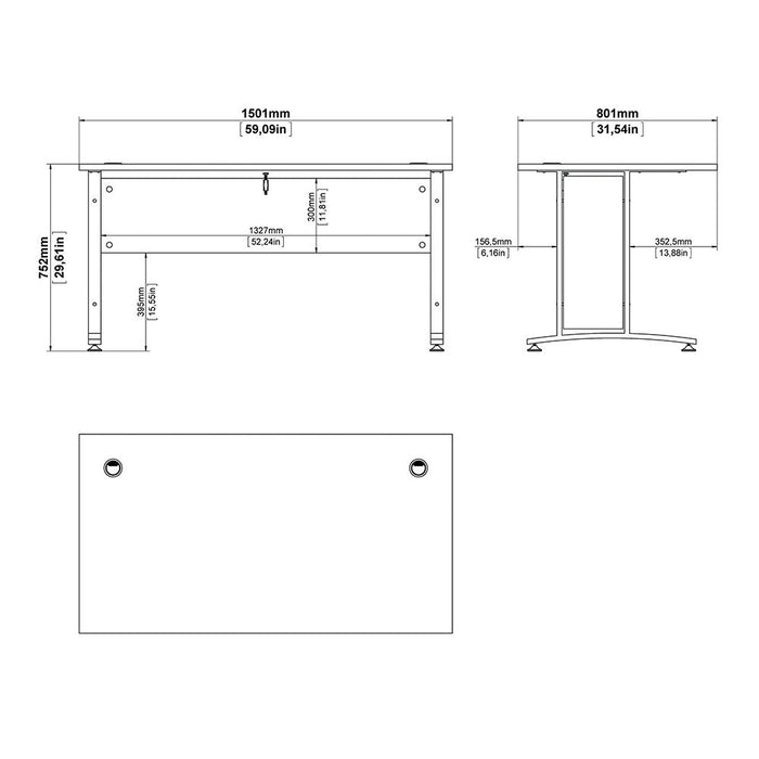 Prima Desk 150cm in Oak with Silver Grey Steel Legs