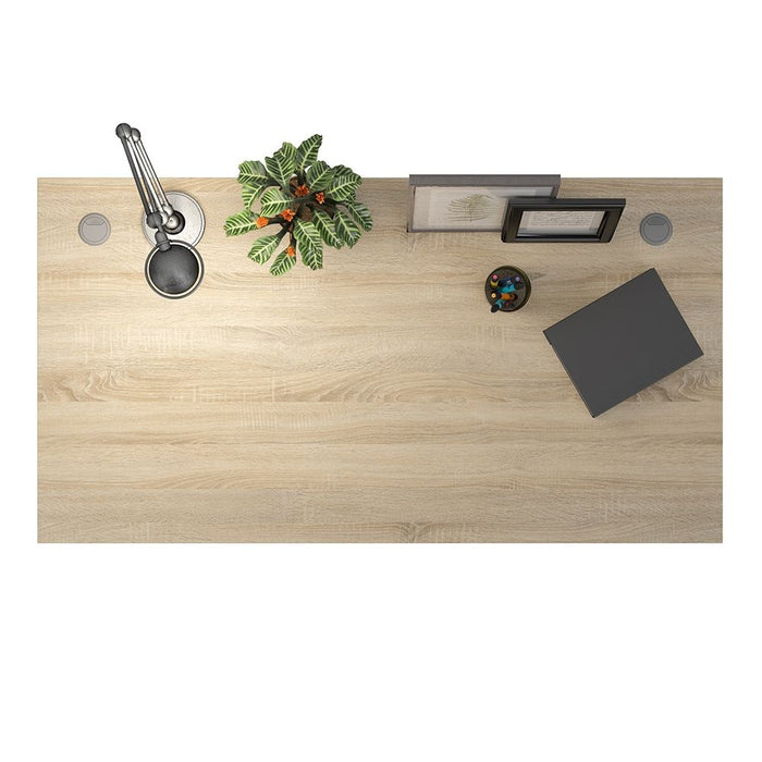 Prima Desk 150cm in Oak with Height Adjustable Legs with Electric Control in Silver Grey Steel