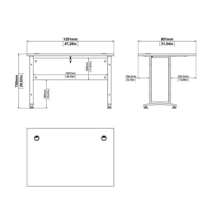 Prima Desk 120cm in Black Woodgrain with White Legs