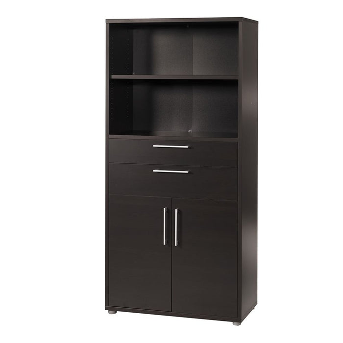 Prima Bookcase 2 Shelves with 2 Drawers and 2 Doors in Black Woodgrain