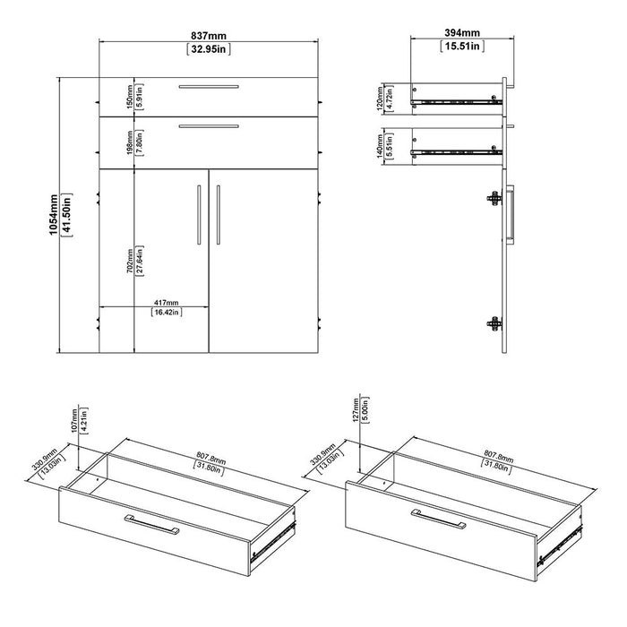 Prima Bookcase 2 Shelves with 2 Drawers 2 Doors In Oak