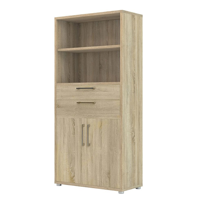 Prima Bookcase 2 Shelves with 2 Drawers 2 Doors In Oak