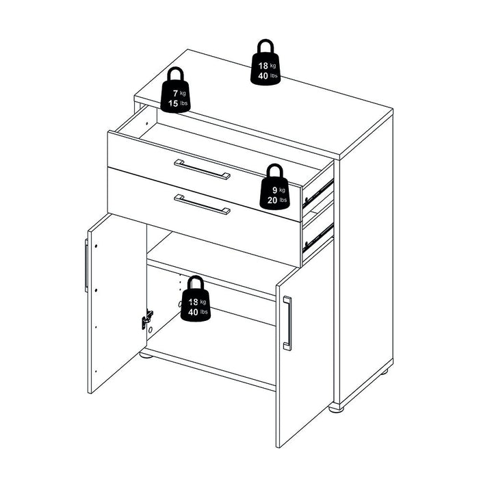 Prima Bookcase 3 Shelves with 2 Drawers 2 Doors In Black Woodgrain