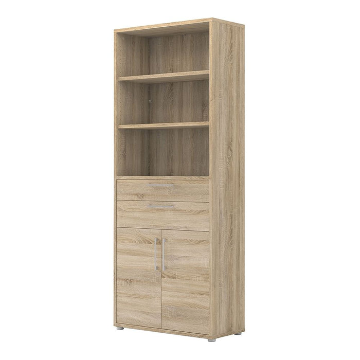 Prima Bookcase 3 Shelves with 2 Drawers 2 Doors in Oak