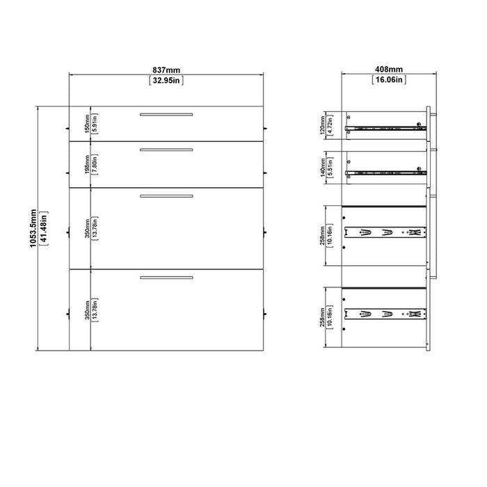 Prima Bookcase 2 Shelves With 2 Drawers 2 File Drawers In Black Woodgrain