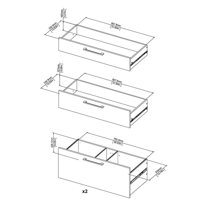 Prima Bookcase 2 Shelves With 2 Drawers 2 File Drawers In Black Woodgrain