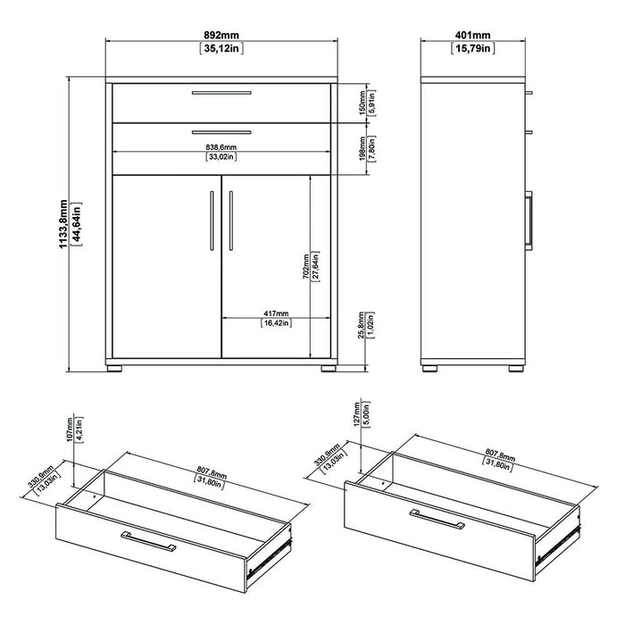 Prima Bookcase 4 Shelves with 2 Doors in Black Woodgrain