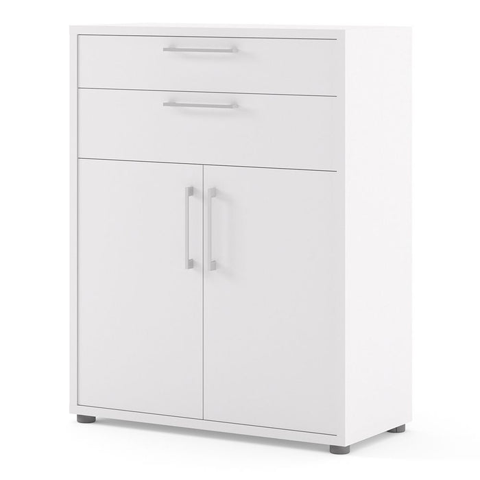 Prima Bookcase 1 Shelf With 2 Drawers 2 Doors In White