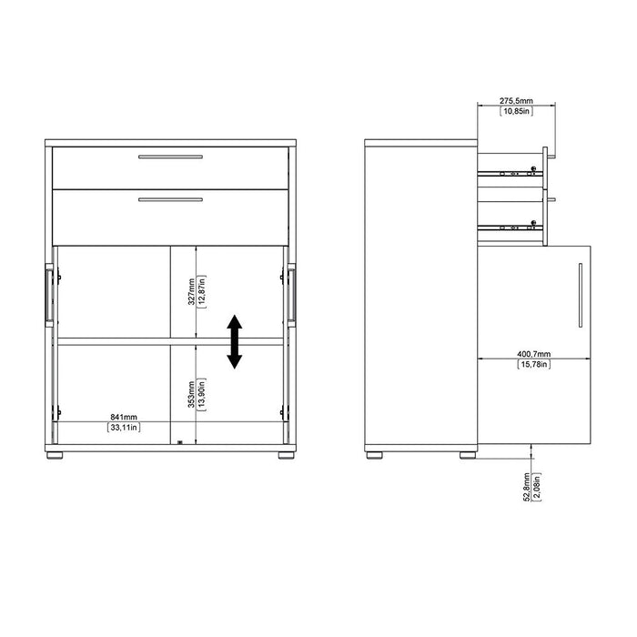 Prima Bookcase 1 Shelf With 2 Drawers 2 Doors In Black Woodgrain