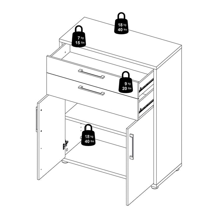 Prima Bookcase 1 Shelf With 2 Drawers 2 Doors In Black Woodgrain