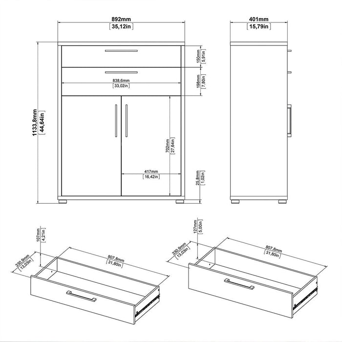 Prima Bookcase 1 Shelf With 2 Drawers 2 Doors In Black Woodgrain