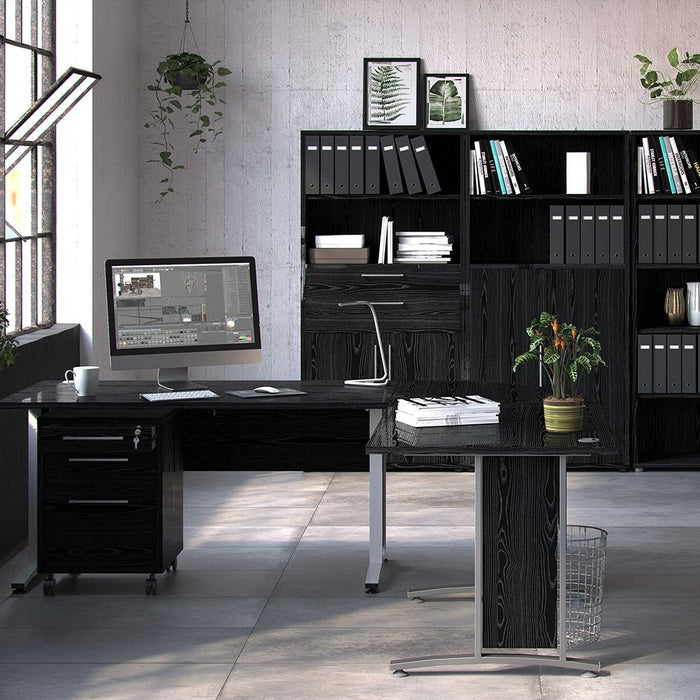 Prima Corner Desk Top in Black Woodgrain with White Legs