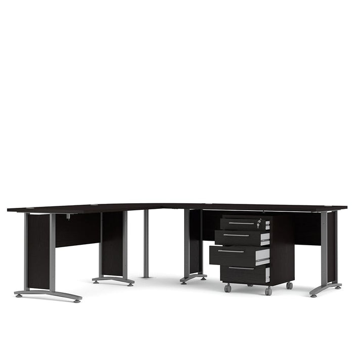 Prima Corner Desk Top in Black Woodgrain with White Legs