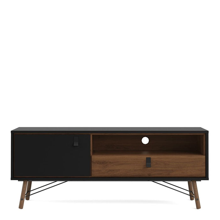 Ry TV Unit 1 Door 1 Drawer in Matt Black Walnut