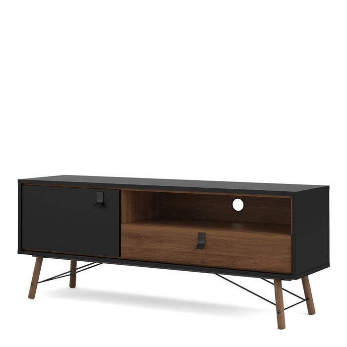 Ry TV Unit 1 Door 1 Drawer in Matt Black Walnut