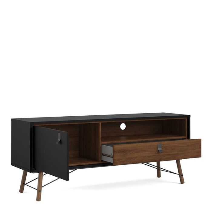 Ry TV Unit 1 Door 1 Drawer in Matt Black Walnut