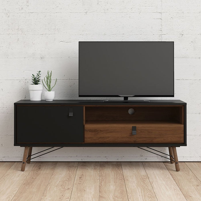 Ry TV Unit 1 Door 1 Drawer in Matt Black Walnut