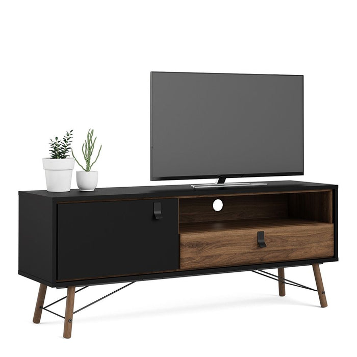 Ry TV Unit 1 Door 1 Drawer in Matt Black Walnut