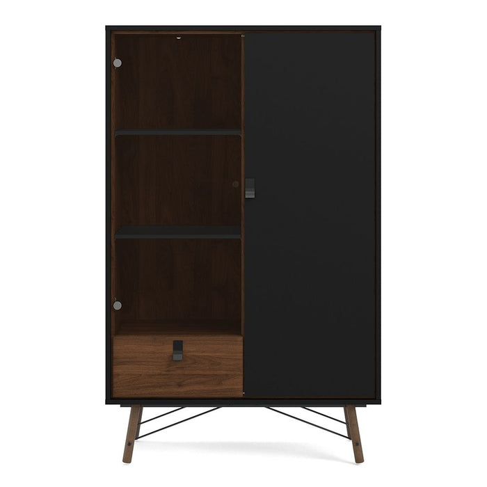 Ry China Cabinet 1 Door 1 Glass Door 1 Drawer in Matt Black Walnut