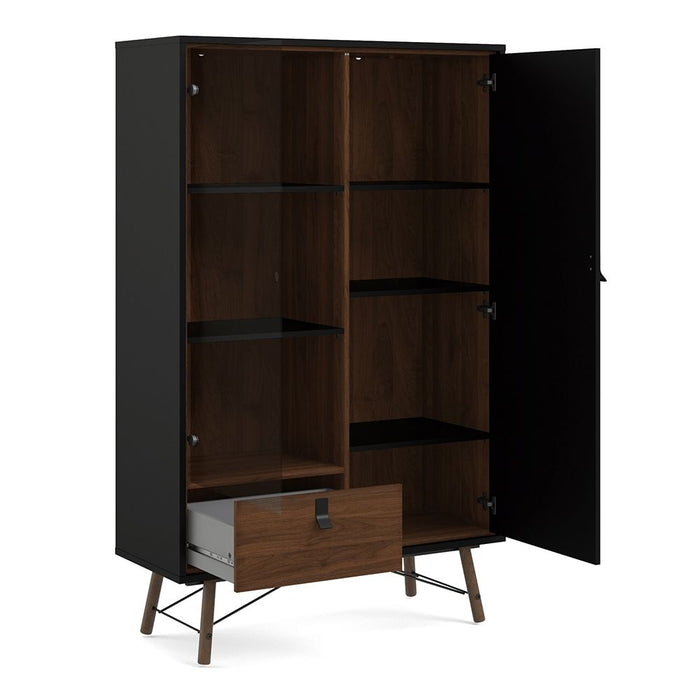 Ry China Cabinet 1 Door 1 Glass Door 1 Drawer in Matt Black Walnut