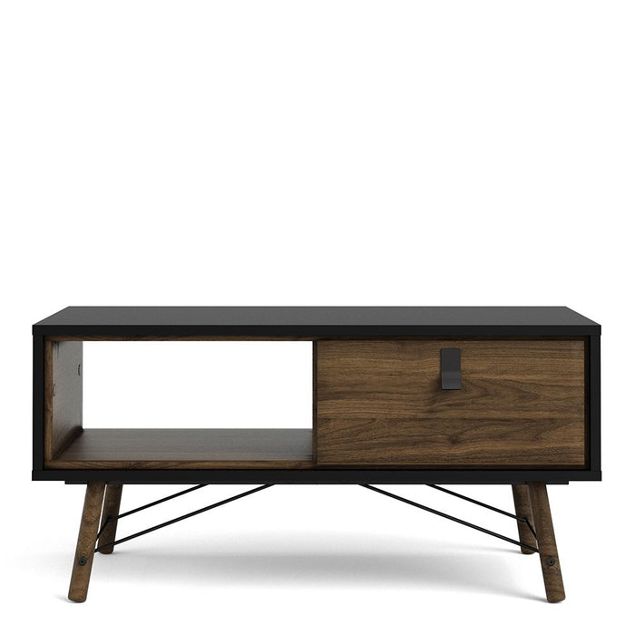 Ry Coffee Table with 1 Drawer in Matt Black Walnut