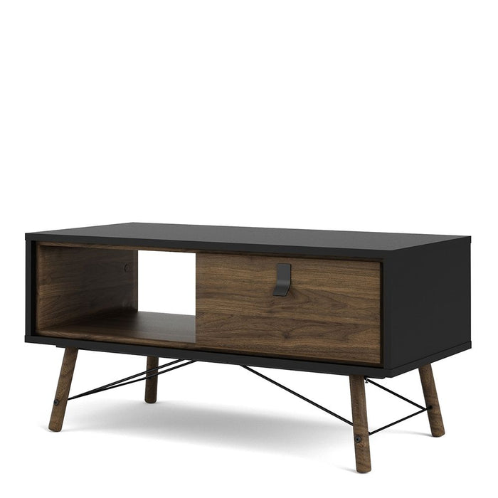 Ry Coffee Table with 1 Drawer in Matt Black Walnut