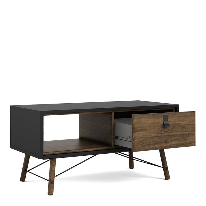 Ry Coffee Table with 1 Drawer in Matt Black Walnut