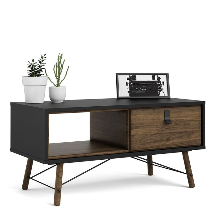 Ry Coffee Table with 1 Drawer in Matt Black Walnut