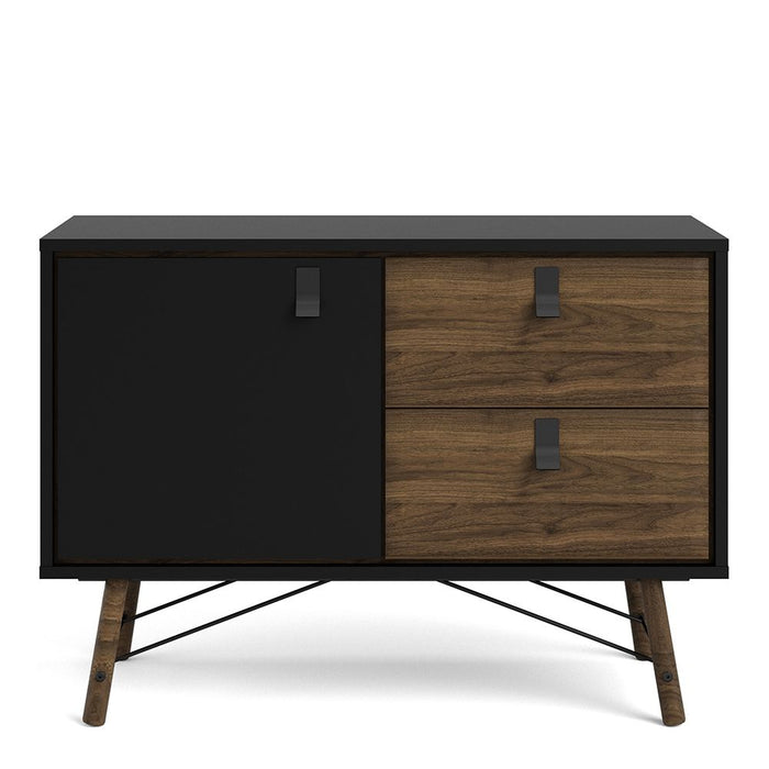 Ry Sideboard with 1 Door 2 Drawers in Matt Black Walnut