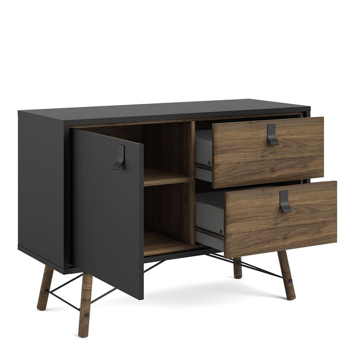 Ry Sideboard with 1 Door 2 Drawers in Matt Black Walnut