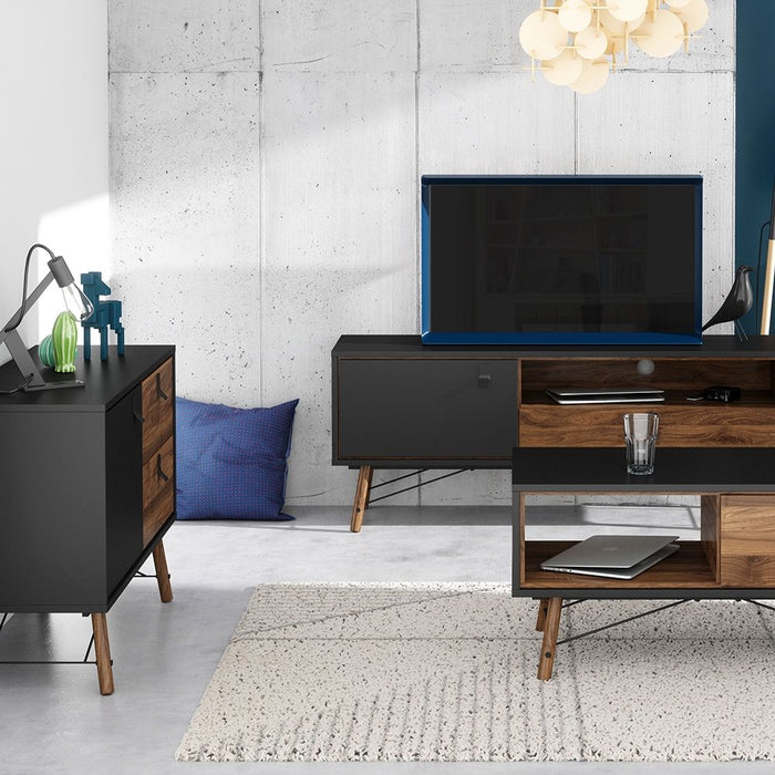 Ry Sideboard with 1 Door 2 Drawers in Matt Black Walnut